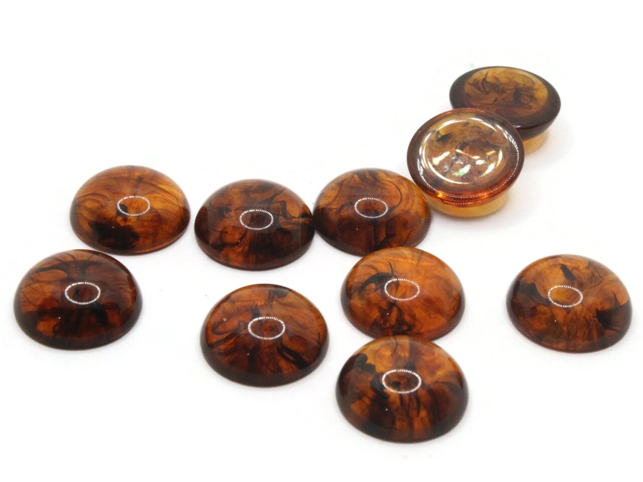 10 20mm Tortoise Shell Brown Vintage Lucite Plastic Round Flat Back Cabochons